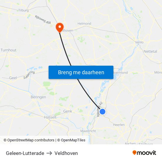 Geleen-Lutterade to Veldhoven map