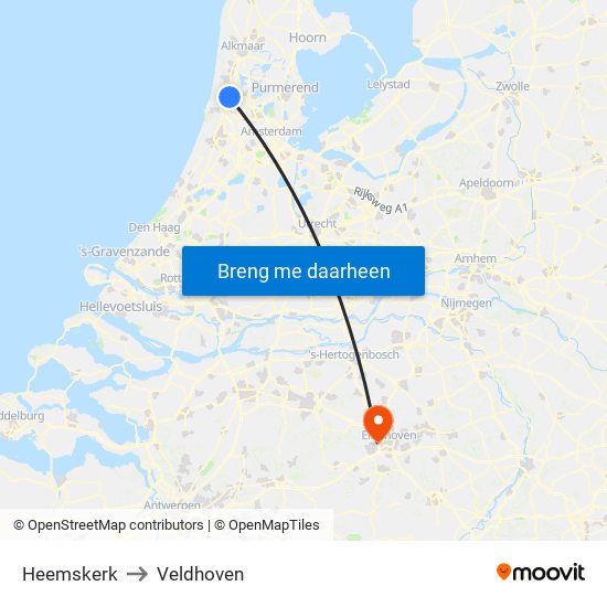 Heemskerk to Veldhoven map