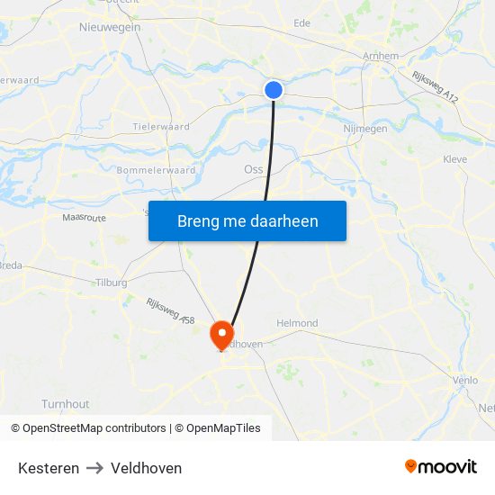 Kesteren to Veldhoven map