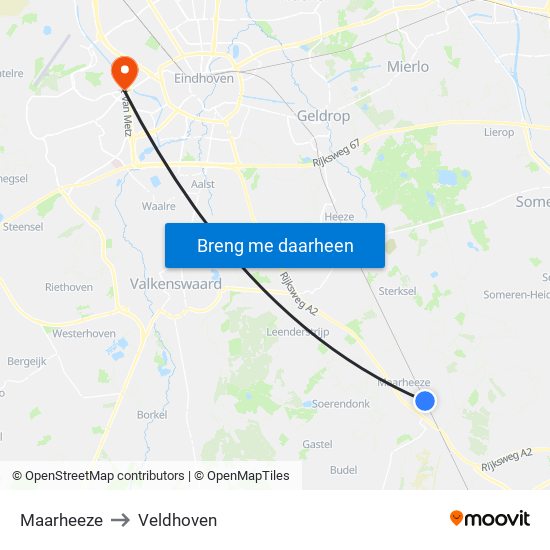 Maarheeze to Veldhoven map