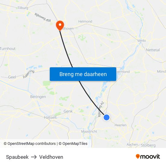 Spaubeek to Veldhoven map