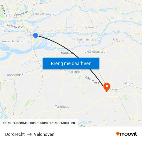 Dordrecht to Veldhoven map