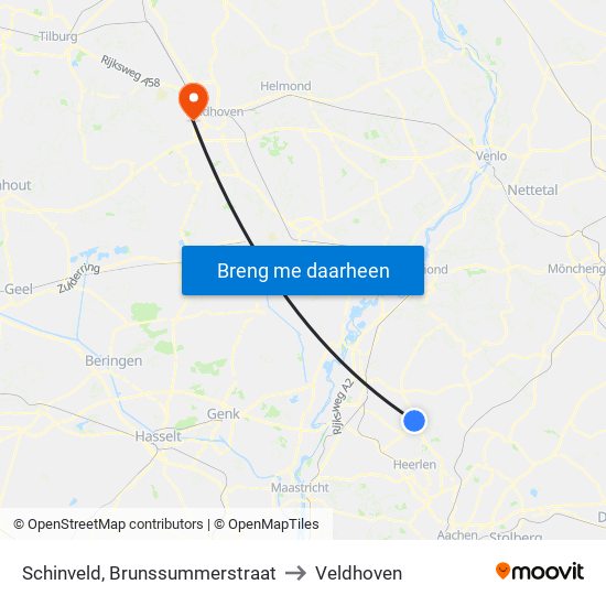Schinveld, Brunssummerstraat to Veldhoven map