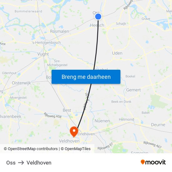 Oss to Veldhoven map