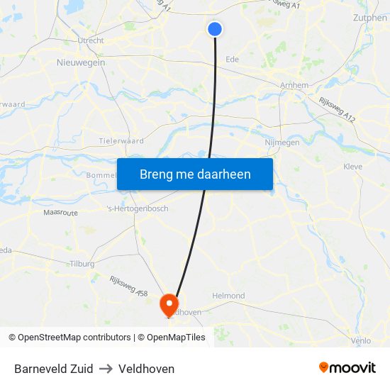 Barneveld Zuid to Veldhoven map