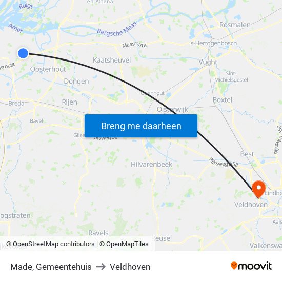 Made, Gemeentehuis to Veldhoven map