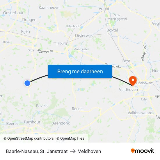 Baarle-Nassau, St. Janstraat to Veldhoven map