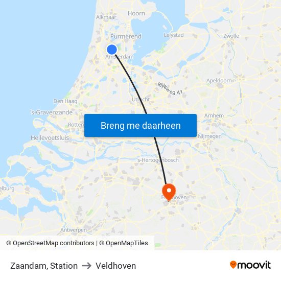 Zaandam, Station to Veldhoven map