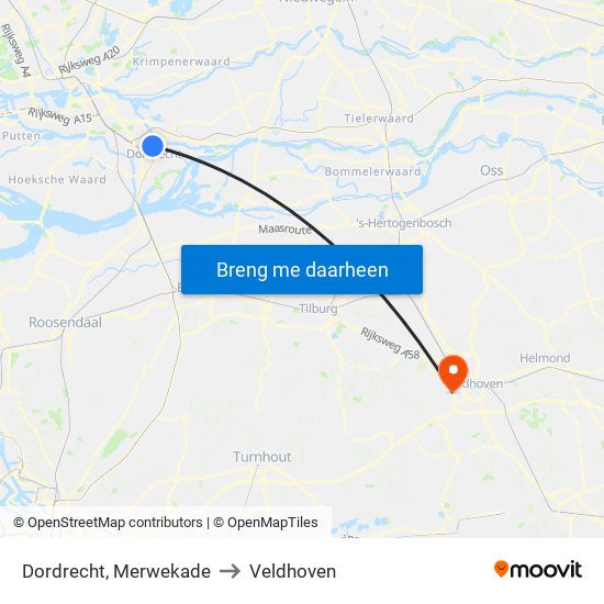 Dordrecht, Merwekade to Veldhoven map
