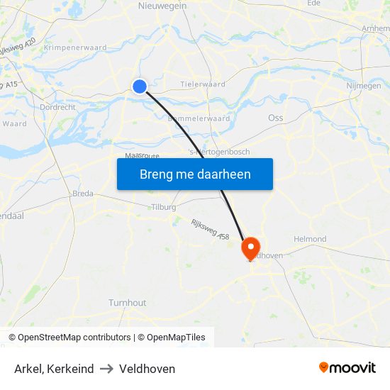 Arkel, Kerkeind to Veldhoven map