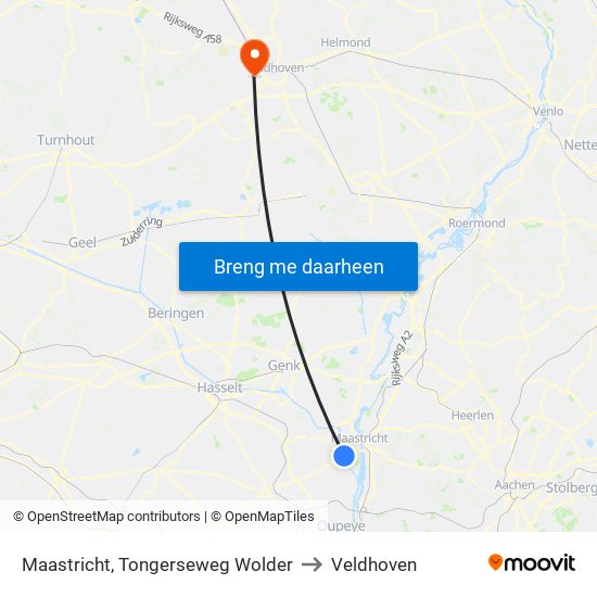 Maastricht, Tongerseweg Wolder to Veldhoven map