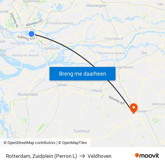 Rotterdam, Zuidplein (Perron L) to Veldhoven map