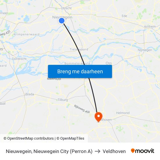 Nieuwegein, Nieuwegein City (Perron A) to Veldhoven map