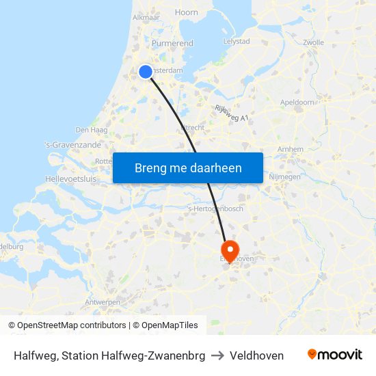 Halfweg, Station Halfweg-Zwanenbrg to Veldhoven map