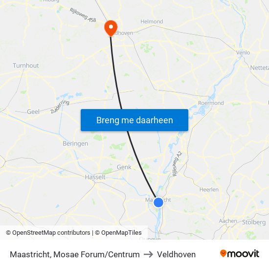 Maastricht, Mosae Forum/Centrum to Veldhoven map