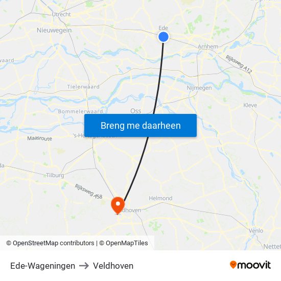 Ede-Wageningen to Veldhoven map