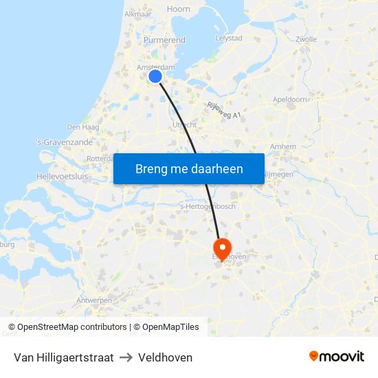 Van Hilligaertstraat to Veldhoven map