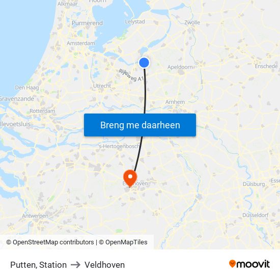 Putten, Station to Veldhoven map