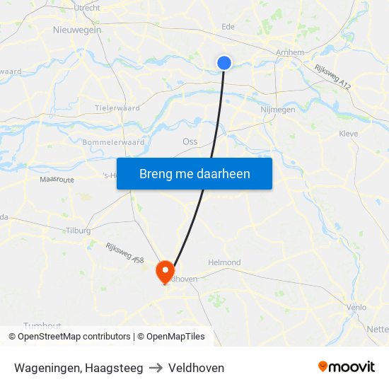 Wageningen, Haagsteeg to Veldhoven map