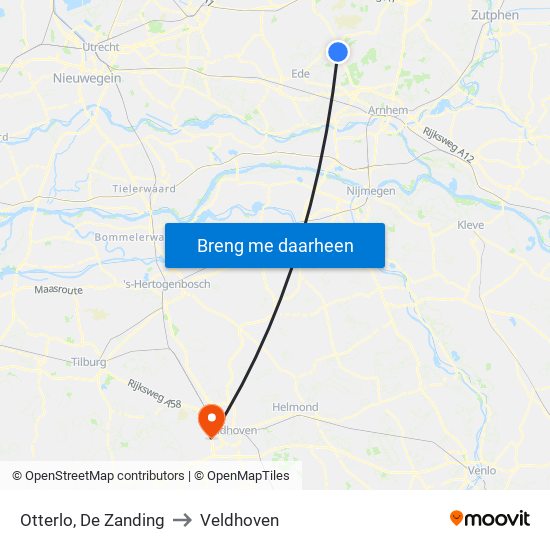 Otterlo, De Zanding to Veldhoven map