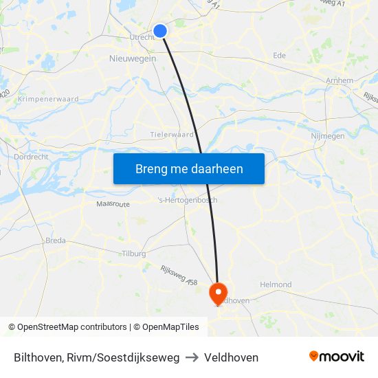 Bilthoven, Rivm/Soestdijkseweg to Veldhoven map