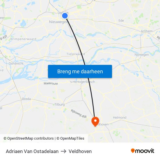 Adriaen Van Ostadelaan to Veldhoven map
