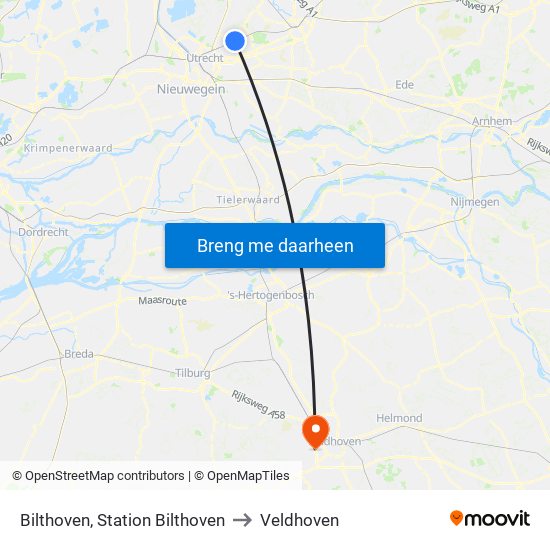 Bilthoven, Station Bilthoven to Veldhoven map