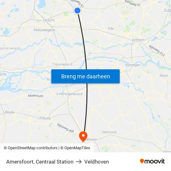 Amersfoort, Centraal Station to Veldhoven map