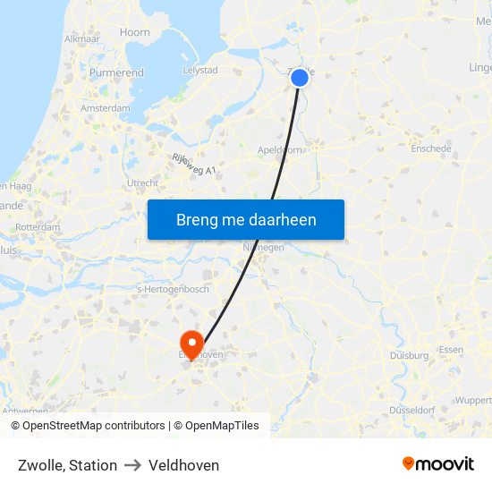 Zwolle, Station to Veldhoven map