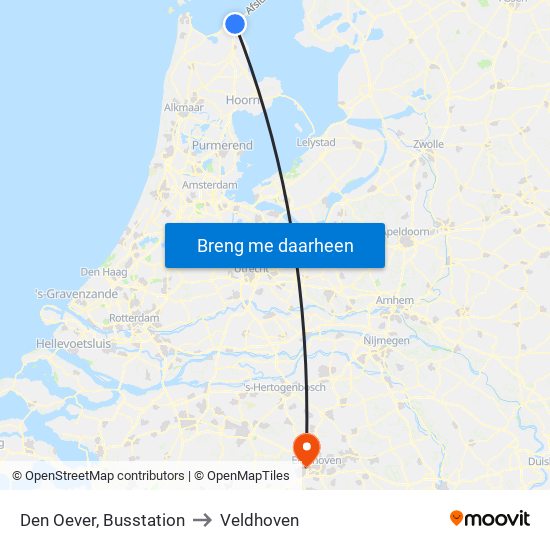 Den Oever, Busstation to Veldhoven map