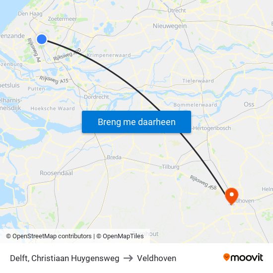 Delft, Christiaan Huygensweg to Veldhoven map