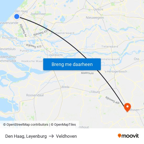 Den Haag, Leyenburg to Veldhoven map