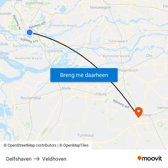 Delfshaven to Veldhoven map