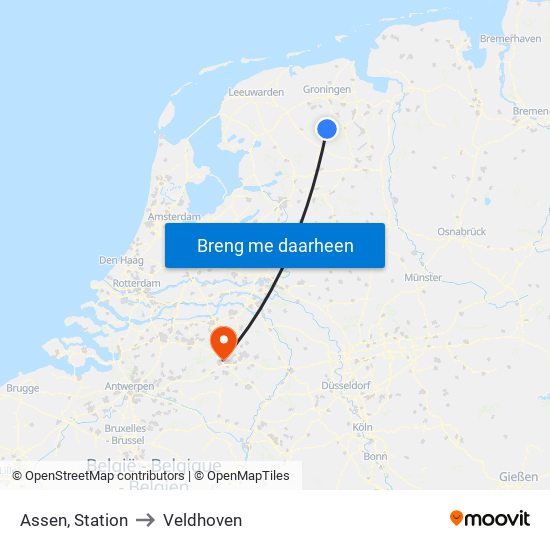 Assen, Station to Veldhoven map