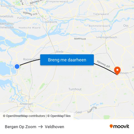Bergen Op Zoom to Veldhoven map