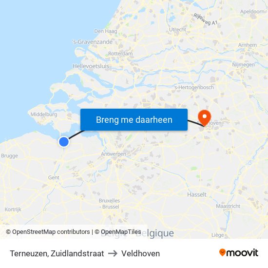 Terneuzen, Zuidlandstraat to Veldhoven map