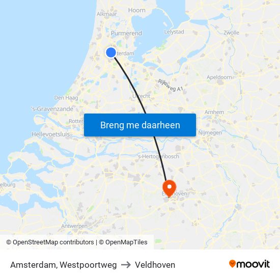 Amsterdam, Westpoortweg to Veldhoven map