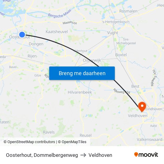 Oosterhout, Dommelbergenweg to Veldhoven map