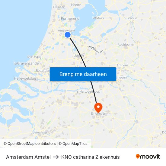 Amsterdam Amstel to KNO catharina Ziekenhuis map