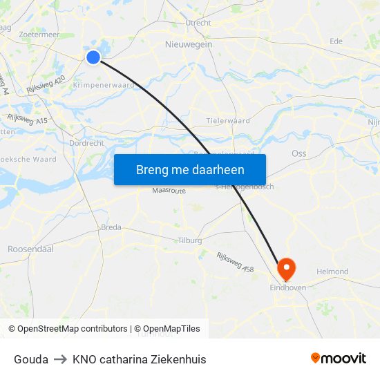 Gouda to KNO catharina Ziekenhuis map