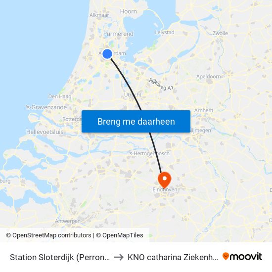 Station Sloterdijk (Perron N) to KNO catharina Ziekenhuis map