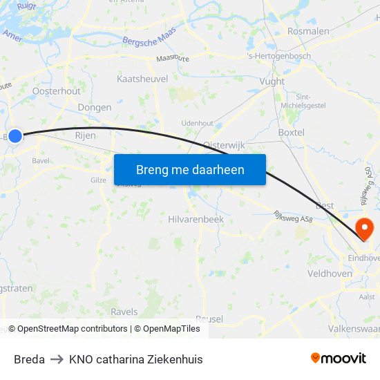 Breda to KNO catharina Ziekenhuis map