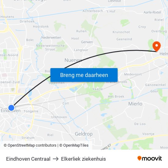 Eindhoven Centraal to Elkerliek ziekenhuis map