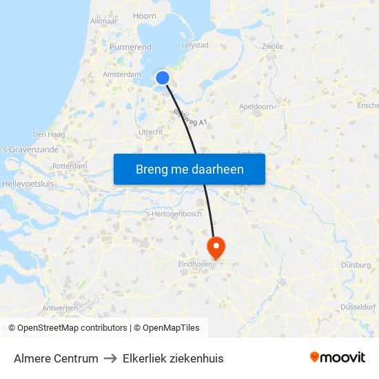 Almere Centrum to Elkerliek ziekenhuis map