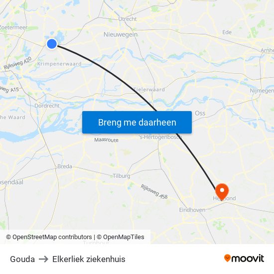 Gouda to Elkerliek ziekenhuis map