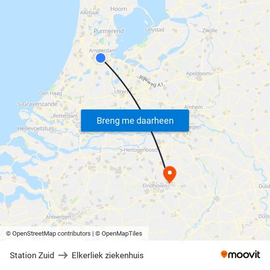 Station Zuid to Elkerliek ziekenhuis map