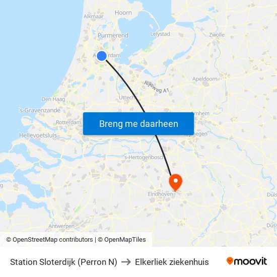 Station Sloterdijk (Perron N) to Elkerliek ziekenhuis map