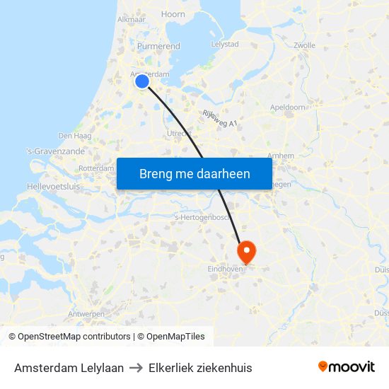 Amsterdam Lelylaan to Elkerliek ziekenhuis map