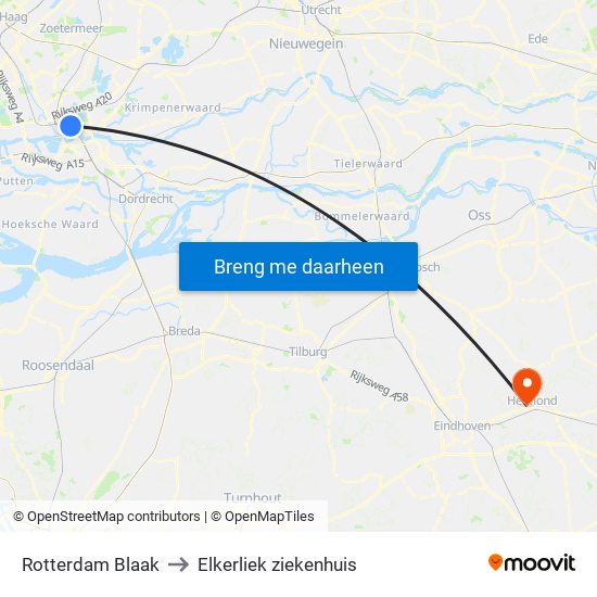 Rotterdam Blaak to Elkerliek ziekenhuis map