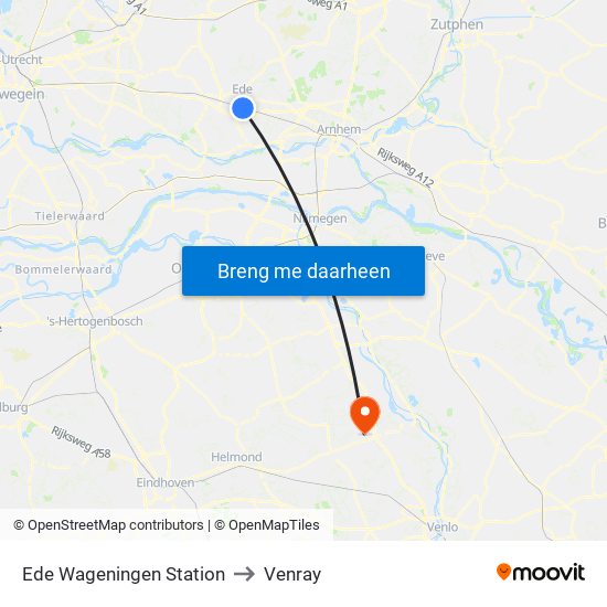 Ede Wageningen Station to Venray map